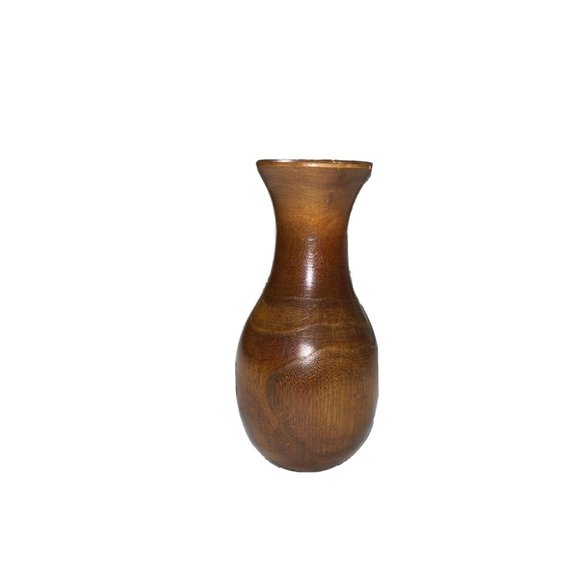 Unbranded Other - Vintage Wooden Vase Fluted Large Brown Grain MCM Retro Decor Primitive Modern